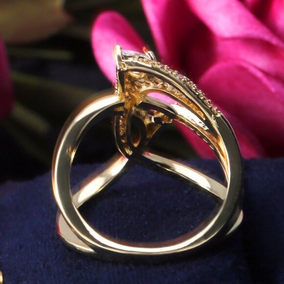 Creative Irregular Cross Design Pear Zircon Gold Rings for Women, INDN8202 - Picture 4 of 6